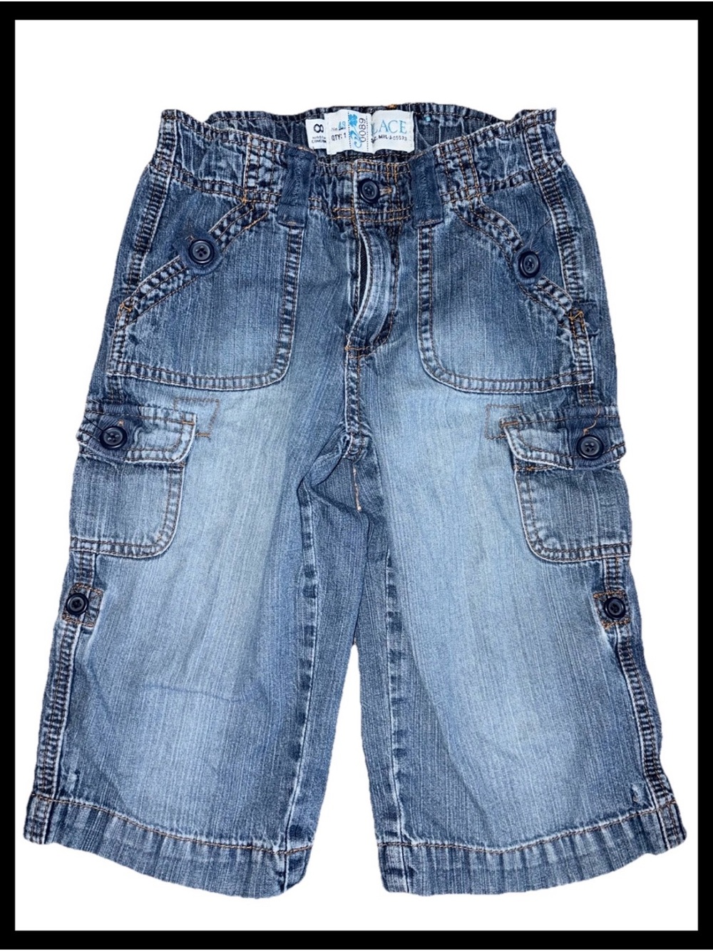 The Children's Place Light Blue Denim Cargo Shorts. Sz 8